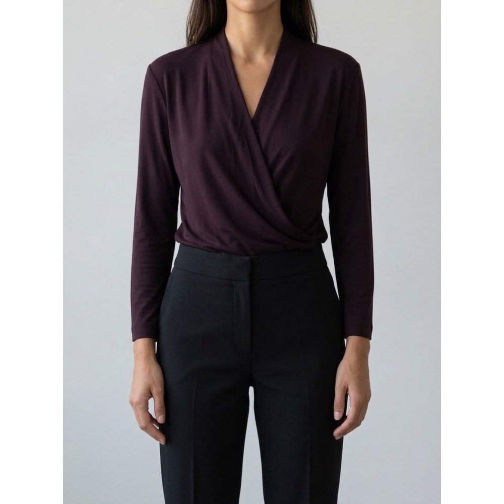MM.LaFleur Women's Purple Solid Knit Wrap V-Neck Long Sleeve Blouse XS